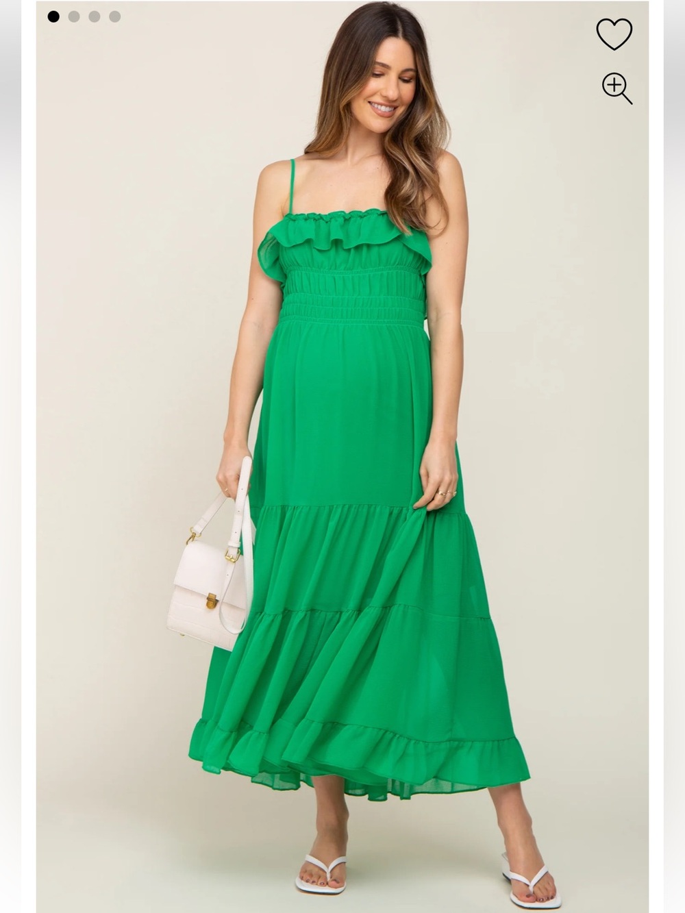 She + Sky Green Shirred Ruffle Maternity Maxi Dress